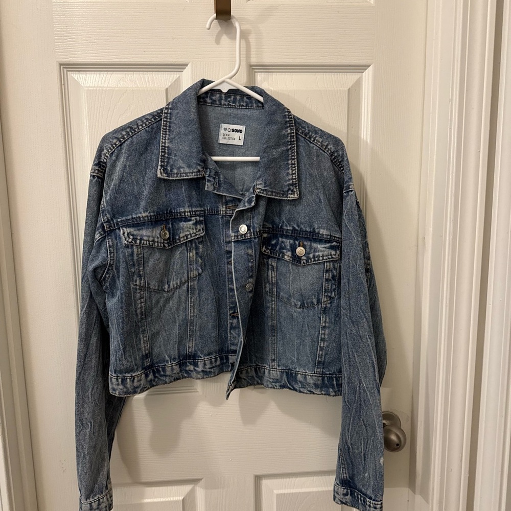 Ci Sono Blue Cropped Jean Jacket Relaxed Fit